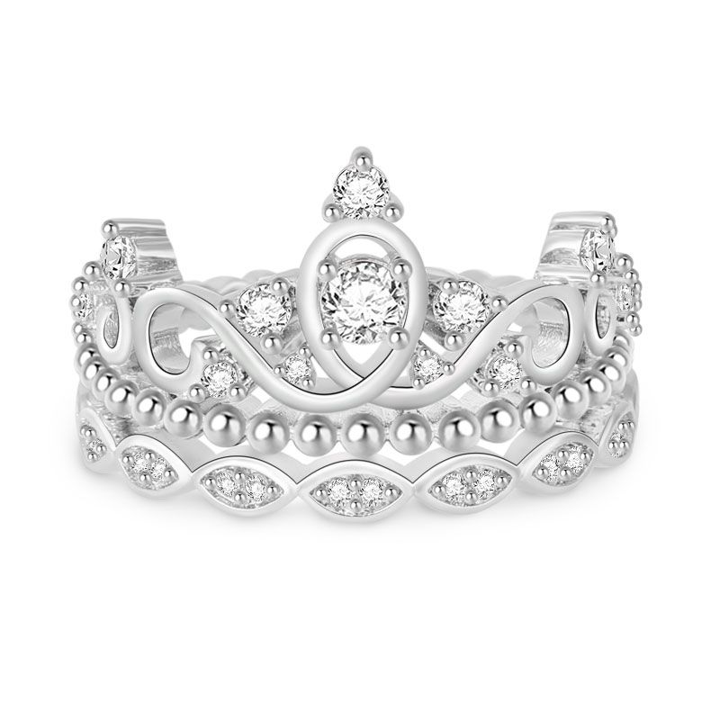 Bijoux bague acier inoxydable femme taille 16 princesse couronne Pierre  argent